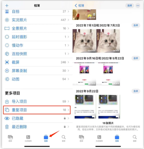 资源苹果手机维修分享iOS 16 中相册重复项目功能使用方法 